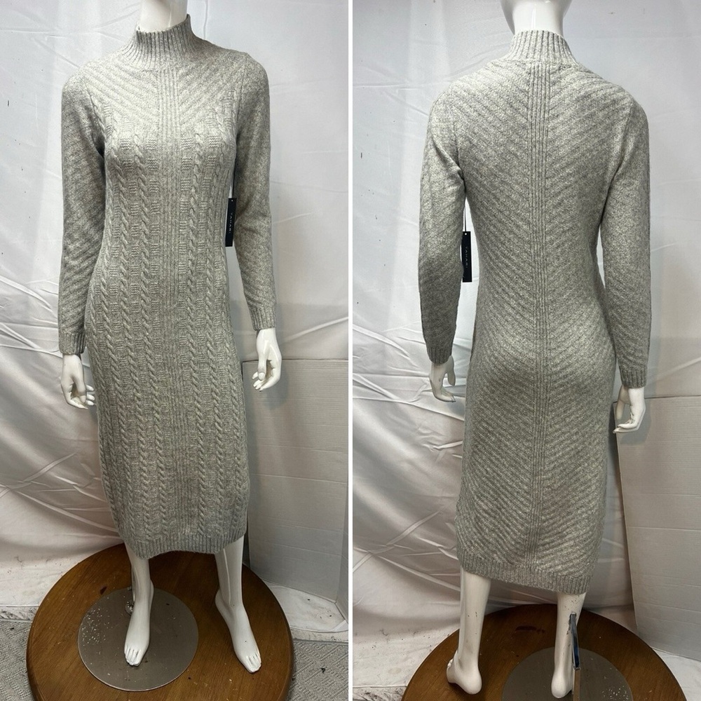 Tahari Women's Gray Cable Knit Long Sleeve Dress